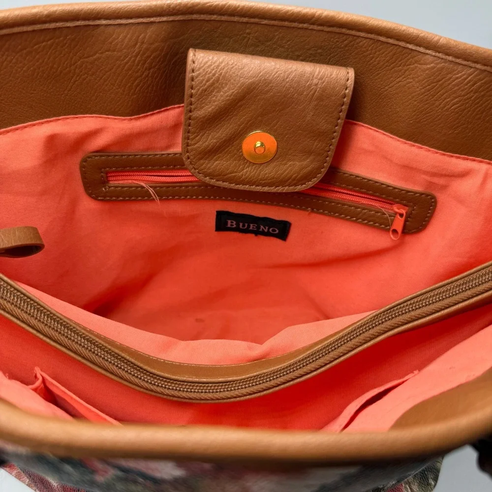 Bueno Floral Tote Handbag Purse pink green Pockets Zipper‎ Lined Shoulder Bag - Picture 6 of 8